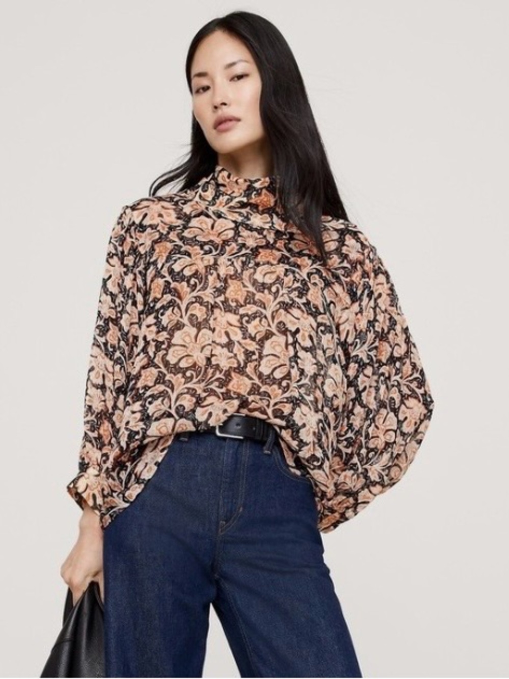 Banana Republic Reversed Western Shirt Floral Casual Lightweight Feminine